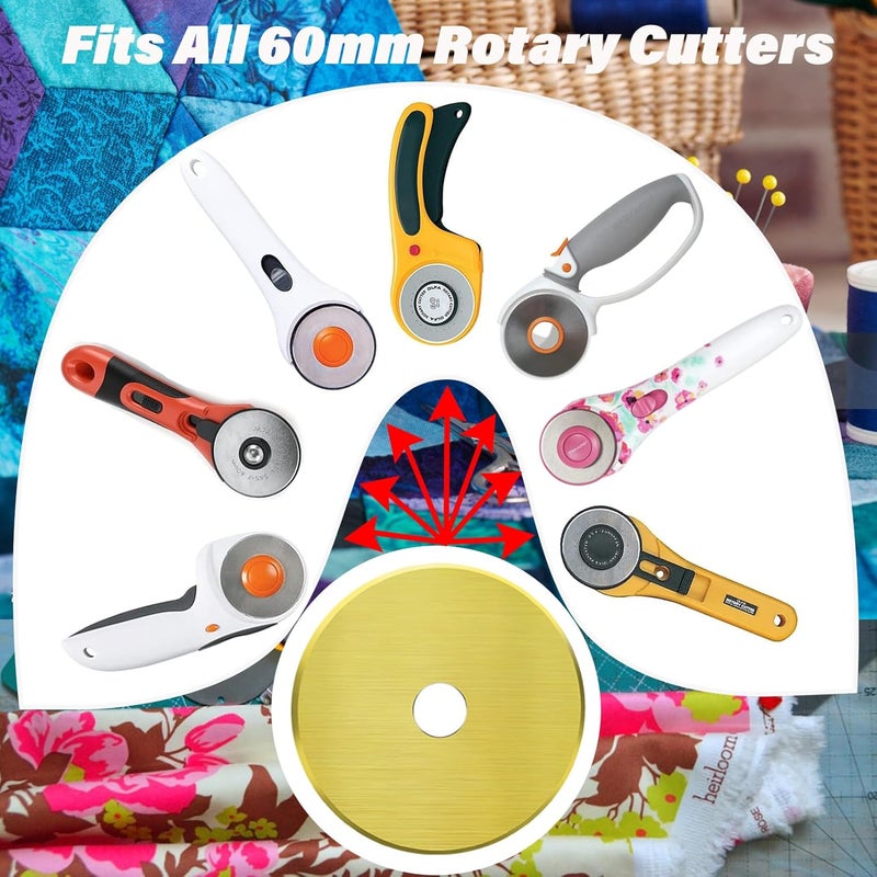 KAMSANG Rotary Cutter Blades, 60mm Replacement Blades 5-Pack, Fits Fiskars,OLFA,Martelli,Dremel,Truecut,DAFA,Fabric Cutting Blades Refill for Quilting Scrapbooking Sewing Arts &Crafts, SKS-7,(Titanium Coated) - Image 3